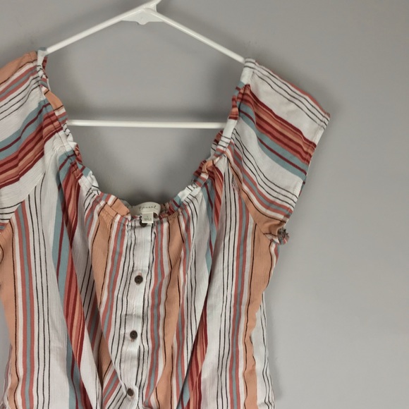 Becaal multicolor stripe tie off shoulder crop top - Picture 3 of 7